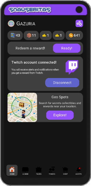 Snauseritas home screen